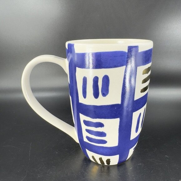 Crafted by Wainwright Pompeii White Blue Gold Tall Coffee Mug Cup Ceramic Mug - Picture 7 of 13